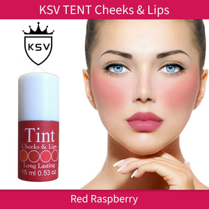 Cheeks & lips tint in small bottle, red label and cap