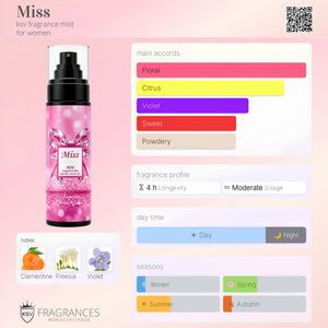 Ksv Miss fragrance mist bottle with pink glitter liquid and black spray pump, 125 ml