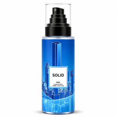 Men's fragrance mist bottle, blue glass with black spray cap