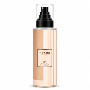 Unisex fragrance mist bottle with black pump, beige label, 200 mL