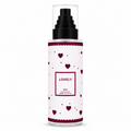 200 mL fragrance mist bottle, black pump; white glass with maroon hearts