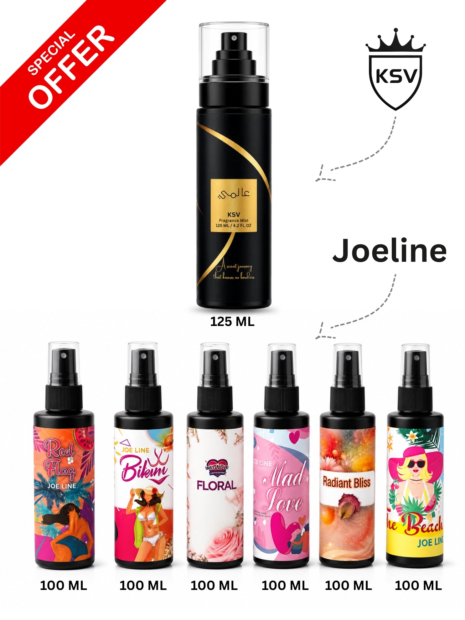 125 ml black pump spray bottle with gold label and decorative swirl
