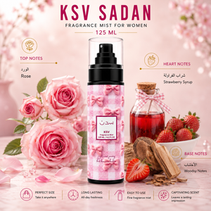 Floral fragrance mist bottle, 125 ml, with black spray pump and pink flower print