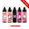 Fragrance mist bundle with five pink spray bottles and pump nozzles