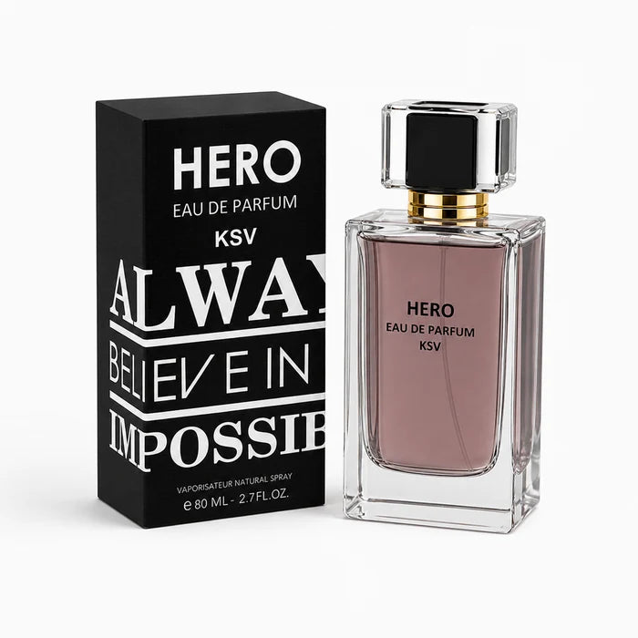 KSV HERO men's eau de parfum bottle with black cap, 80 ml; boxed set