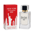 KSV New York eau de parfum spray, 80 ml glass bottle with red cap and matching box