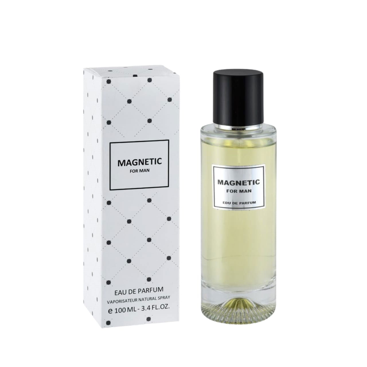 Men's MAGNETIC eau de parfum bottle with box, 100 mL, clear green liquid