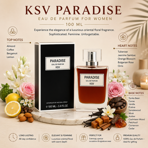 KSV Paradise 100 ml eau de parfum spray for women, shown with product box and bottle