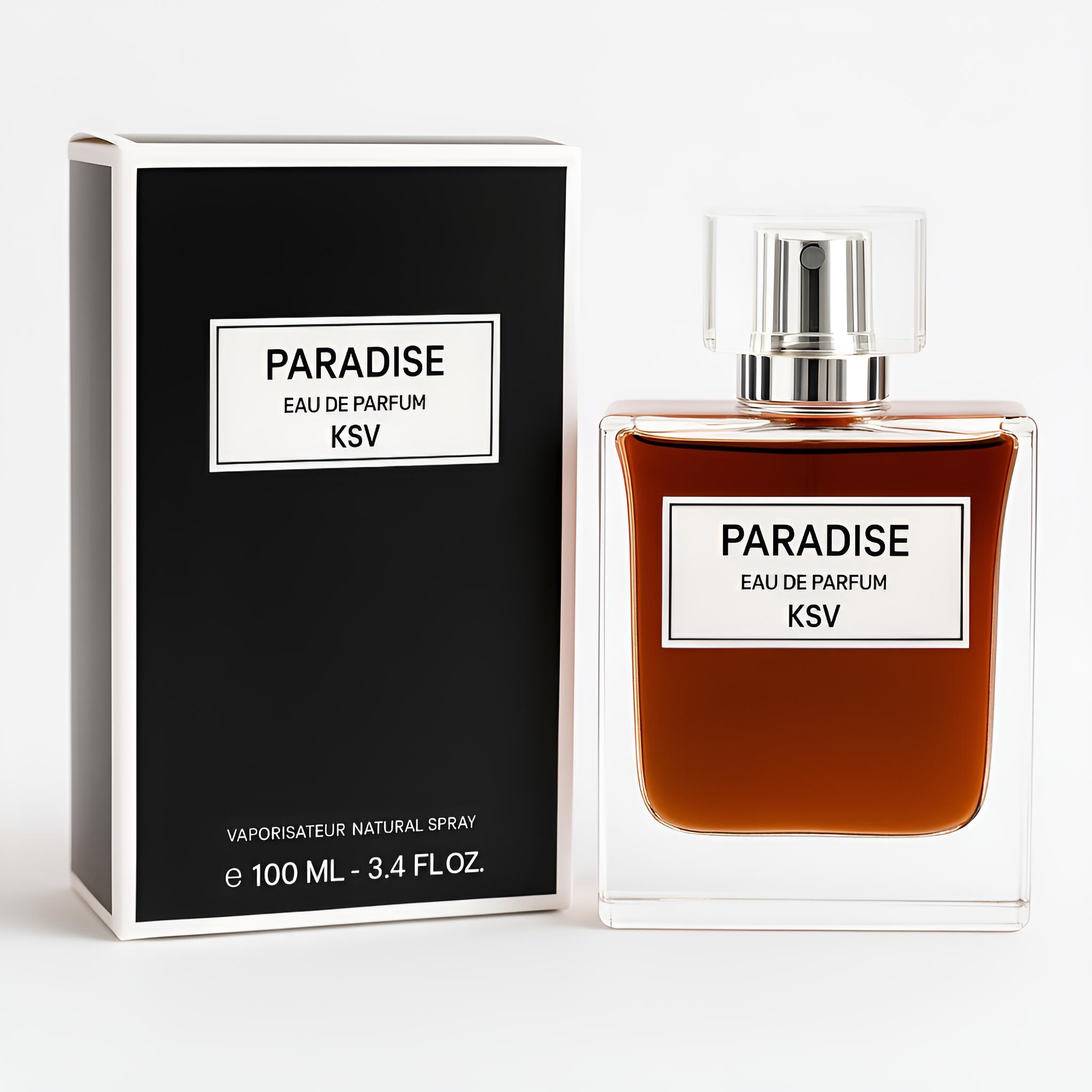 KSV Paradise eau de parfum spray bottle with amber glass and clear cap