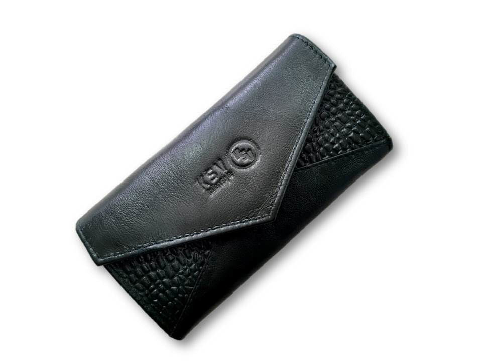 KSV WALLET Damen-Geldbörse mit Logo, glattes Leder vorn und geprägte Rückseite