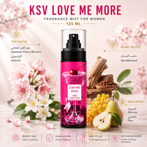 Fragrance mist bottle with pink glass, glittery liquid, and black spray cap, 125 mL