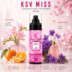 KSV Miss fragrance mist bottle, pink bottle with black sprayer, 125 mL