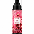 Fragrance mist bottle with black pump and pink pomegranate floral label, 125 ml