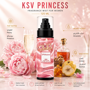 KSV Princess fragrance mist bottle with pink label and black spray cap
