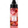 Fragrance mist bottle with clear body and black pump, Strawberry Cake label, 125 mL