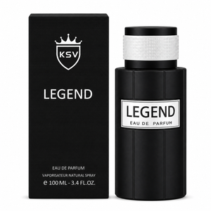 Men's Legend eau de parfum 100 ml bottle with matching box, black and white.