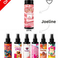 6-pack body mist spray set with pump bottles: one 125 mL pink, five 100 mL