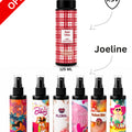 6-piece body mist spray bundle, including a red checkered bottle with black sprayer