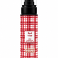 Red plaid fragrance mist bottle with black spray pump and clear top, 125 ml