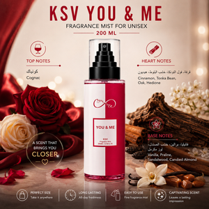 Unisex fragrance mist bottle with black pump, red glass body, 200ML, KSV You & Me