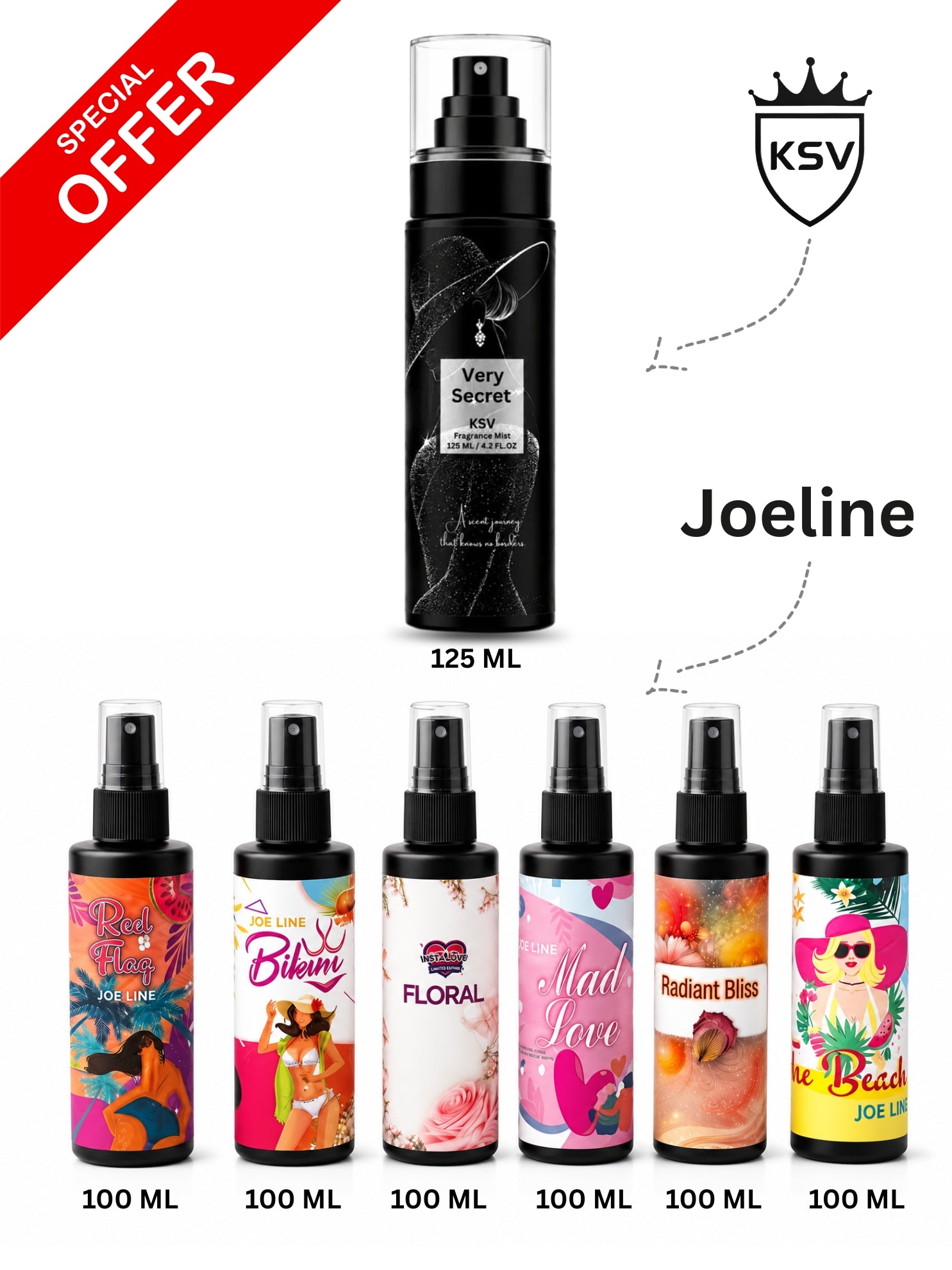 Set of 6 spray bottles (100–125 ml) with black pump nozzles