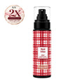 Red Vibe fragrance mist bottle with black pump; red plaid design and KSV label, 125 mL