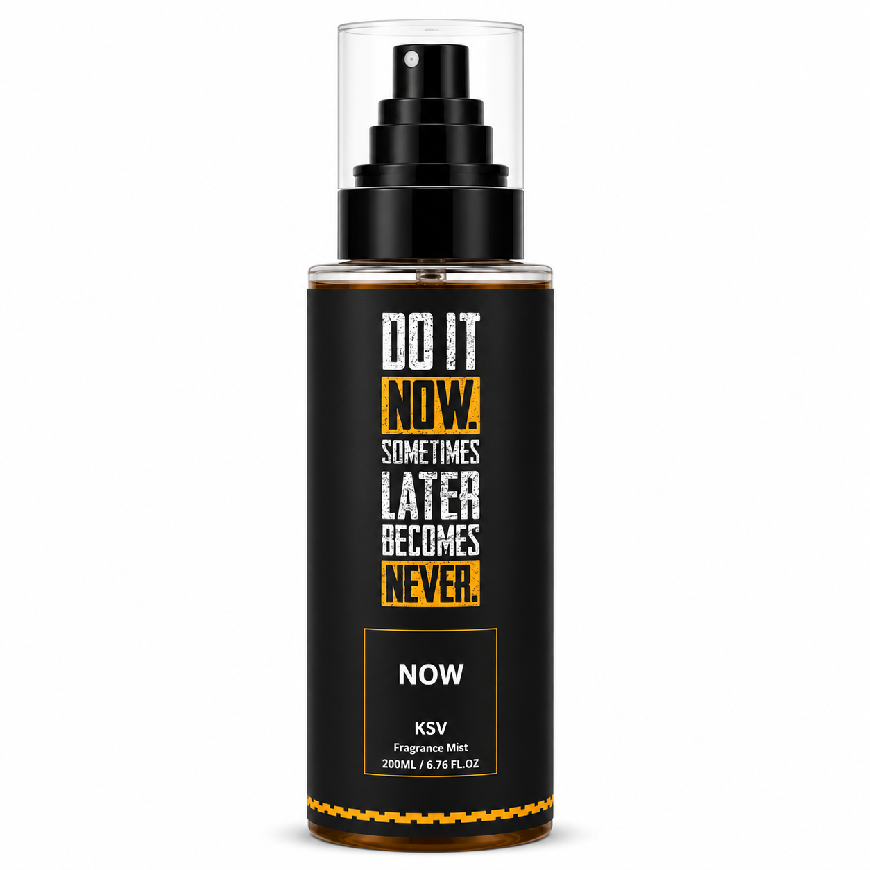 Fragrance mist bottle with spray pump, black and gold