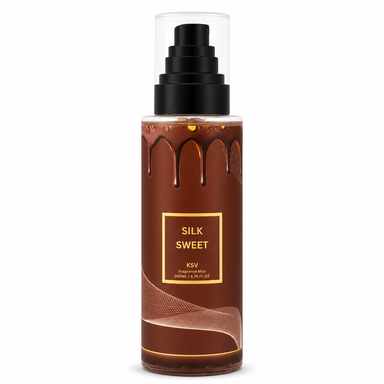 Silk sweet fragrance mist bottle with black pump and amber glass, 200 ml